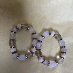 Lavender & Cream Beaded Stretch Bracelet Set - Unbranded
